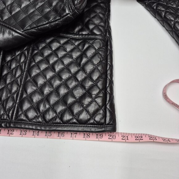 Kenneth Cole Reaction Black Quilted Leather Jacket Button Up Women's Size Medium - Picture 12 of 14